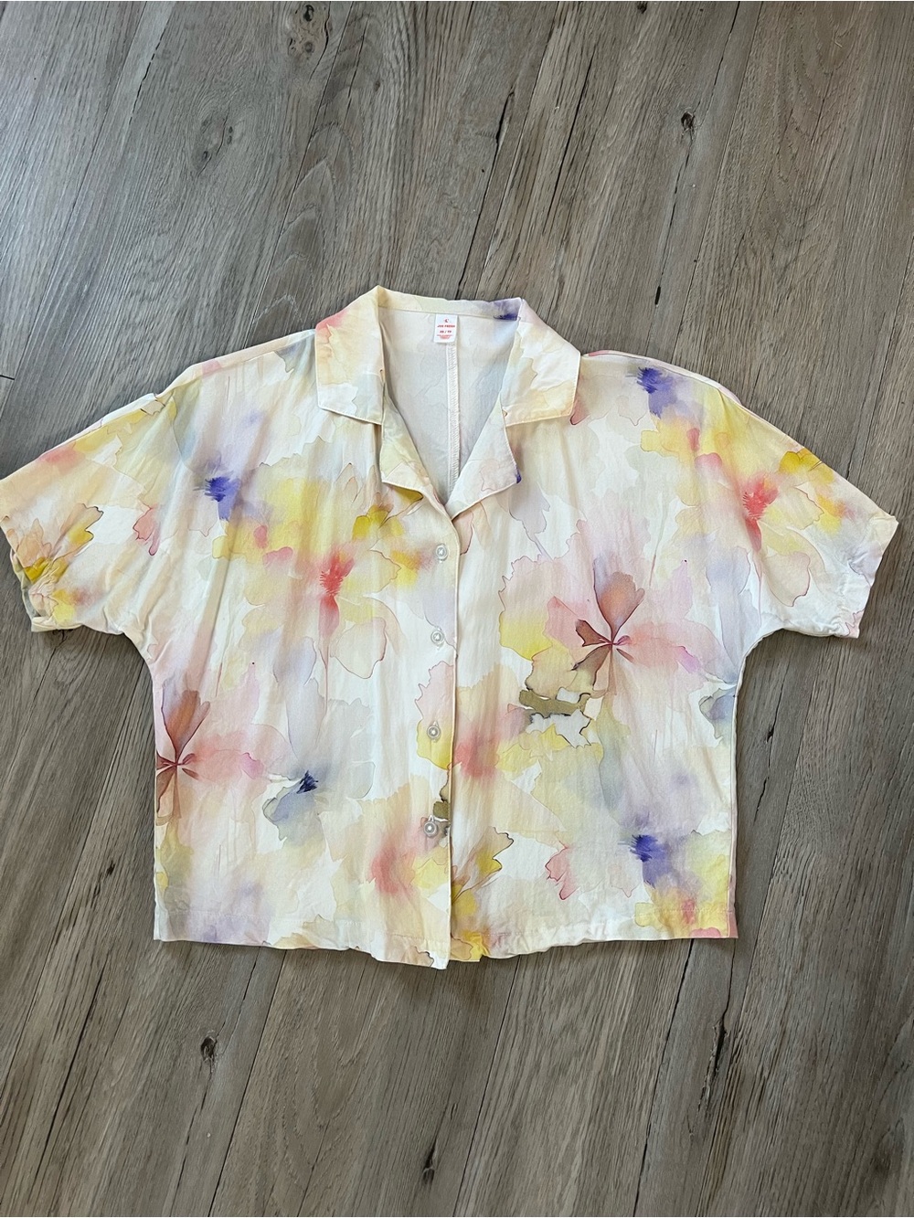 Joe Fresh Pastel Floral Short-Sleeve Button-Down Top